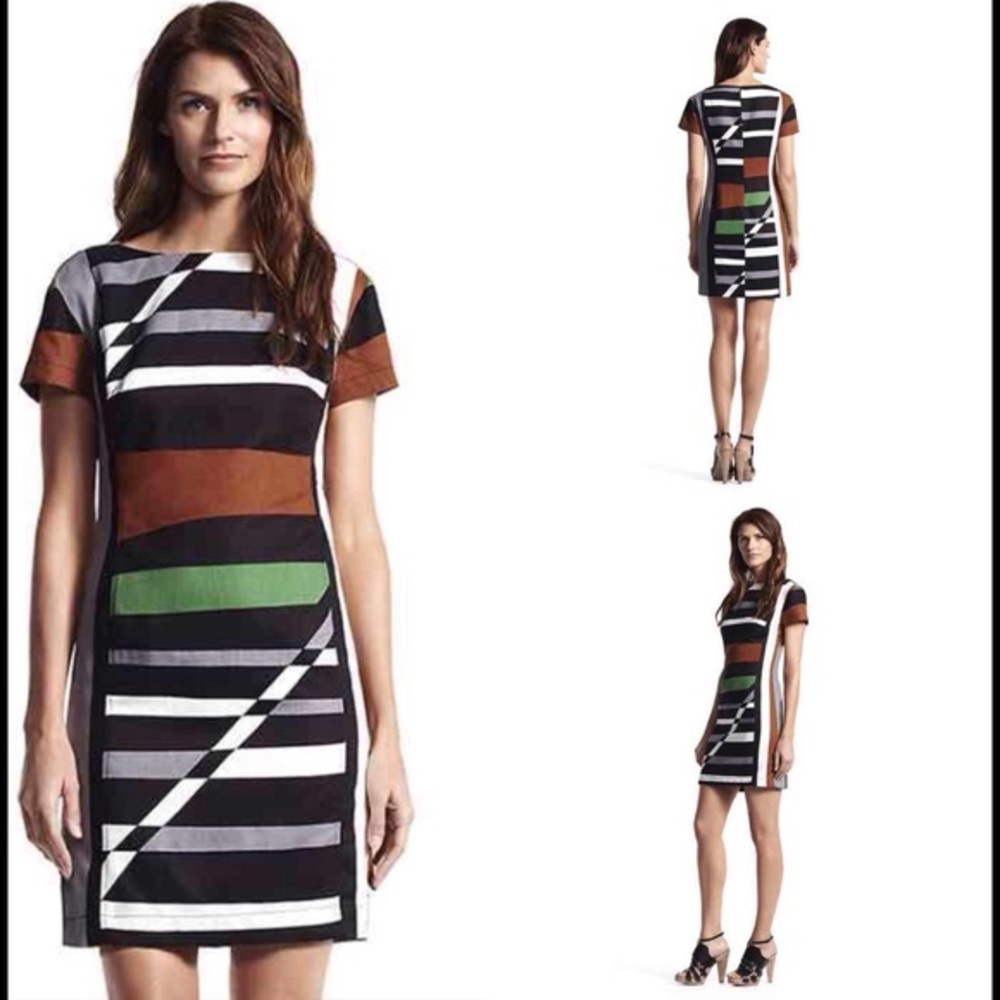 Derek Lam Green Dress Tribal Black Print Sheath
